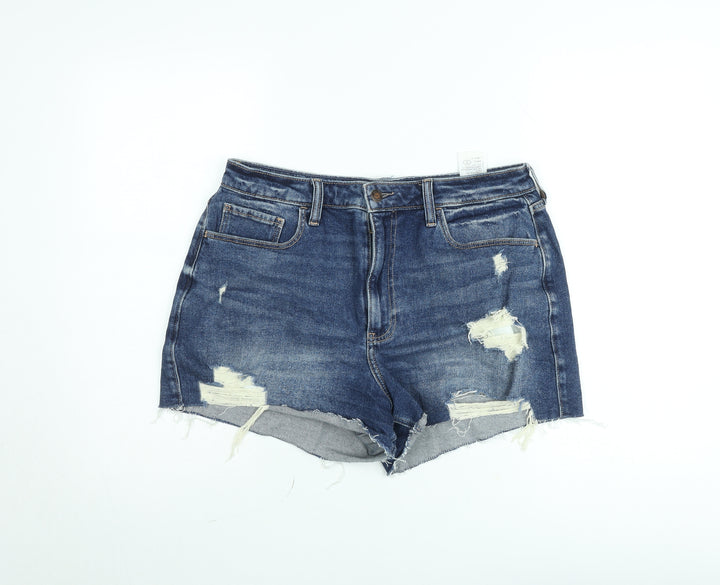 Hollister Women Blue Ultra High-Rise Mom Denim Shorts Size 13 W31 Distressed