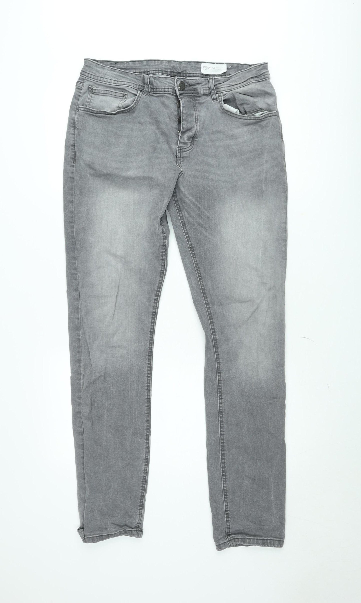 Denim Co Mens Grey Slim Fit Jeans W36 L34 Grey Denim Casual