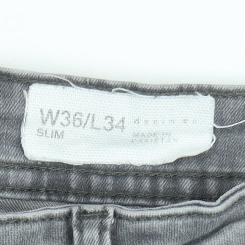 Denim Co Mens Grey Slim Fit Jeans W36 L34 Grey Denim Casual