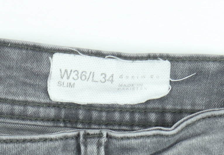 Denim Co Mens Grey Slim Fit Jeans W36 L34 Grey Denim Casual