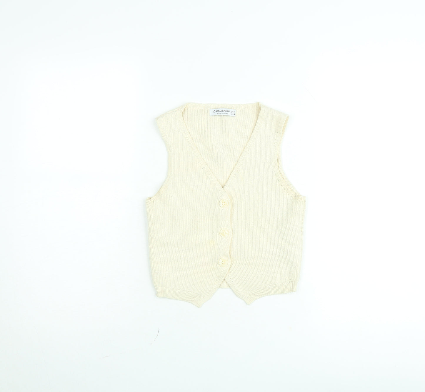 Stradivarius Womens Beige Knit Sleeveless V-Neck Button Blouse XS