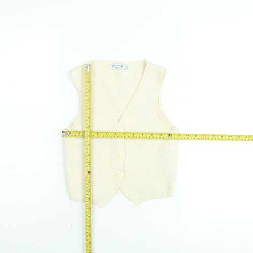 Stradivarius Womens Beige Knit Sleeveless V-Neck Button Blouse XS