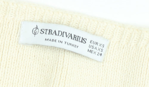 Stradivarius Womens Beige Knit Sleeveless V-Neck Button Blouse XS