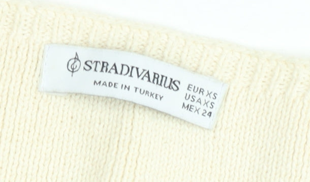 Stradivarius Womens Beige Knit Sleeveless V-Neck Button Blouse XS