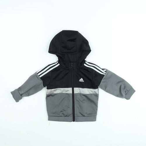 Adidas Boys Grey Hooded Track Jacket 6-9 Months Full Zip Sportswear