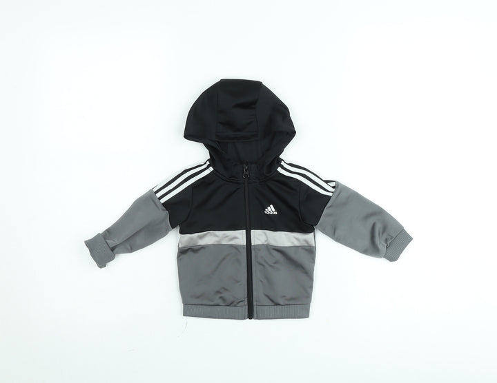 Adidas Boys Grey Hooded Track Jacket 6-9 Months Full Zip Sportswear