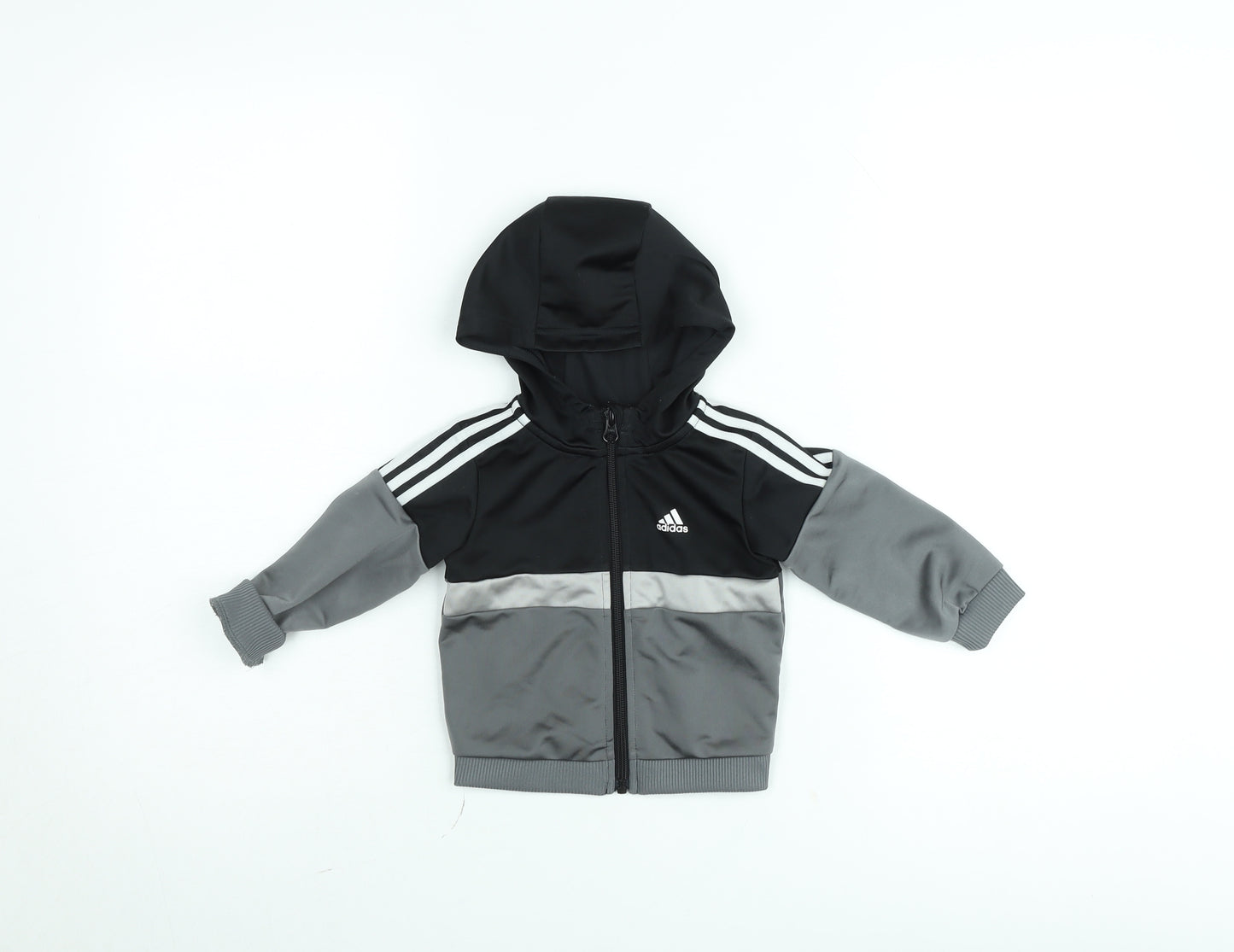 Adidas Boys Grey Hooded Track Jacket 6-9 Months Full Zip Sportswear