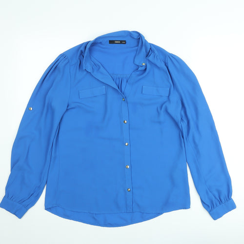 Oasis Women Blue Long Sleeve Collared Chiffon Blouse Size 10