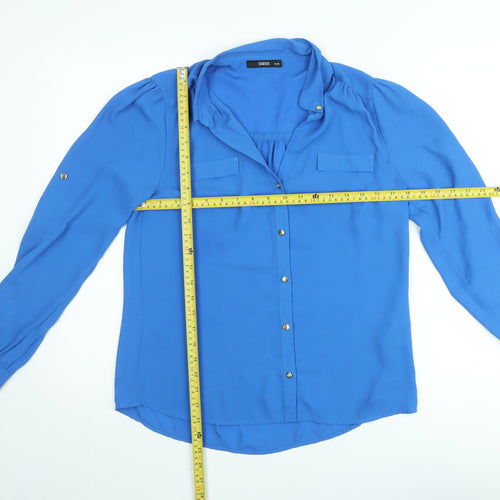 Oasis Women Blue Long Sleeve Collared Chiffon Blouse Size 10
