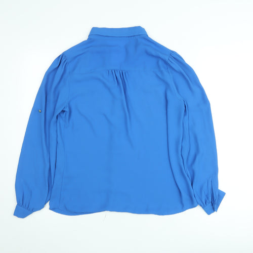 Oasis Women Blue Long Sleeve Collared Chiffon Blouse Size 10