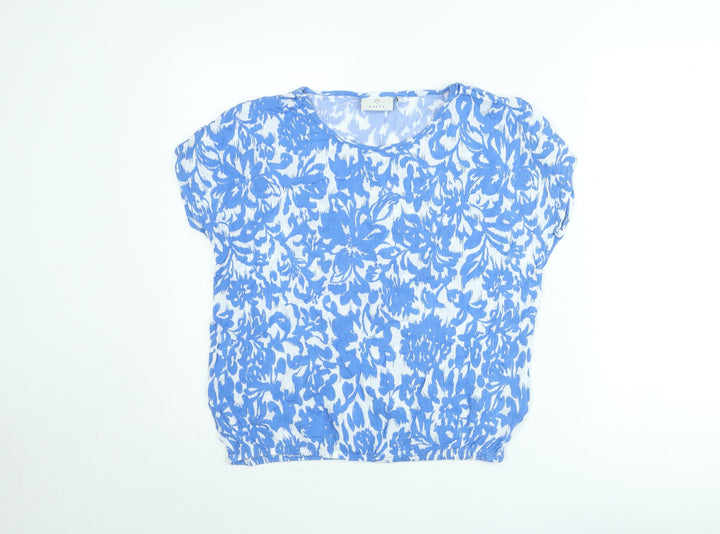 Kaffe Women Blue Floral Short Sleeve Tunic Blouse Size S