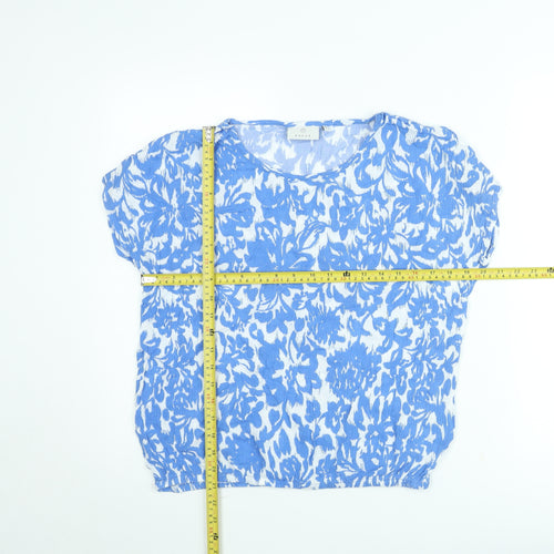 Kaffe Women Blue Floral Short Sleeve Tunic Blouse Size S