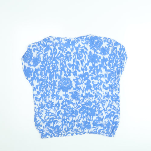 Kaffe Women Blue Floral Short Sleeve Tunic Blouse Size S