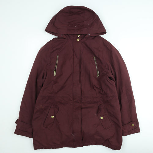 Paco Boutique Womens Red Hooded Parka Jacket Size 18