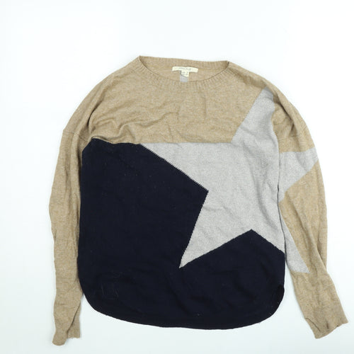 White Stuff Women’s Beige Star Wool Blend Jumper Size 8