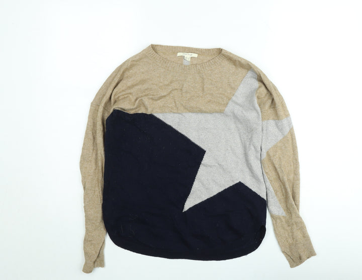 White Stuff Women’s Beige Star Wool Blend Jumper Size 8