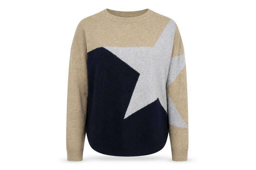 Front view of White Stuff Women’s Beige Star Wool Blend Jumper, size UK 8