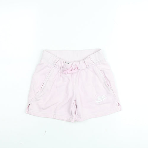 Nike Girls Pink Sweat Shorts Size 8-9 Years Elastic Waist Gym Training