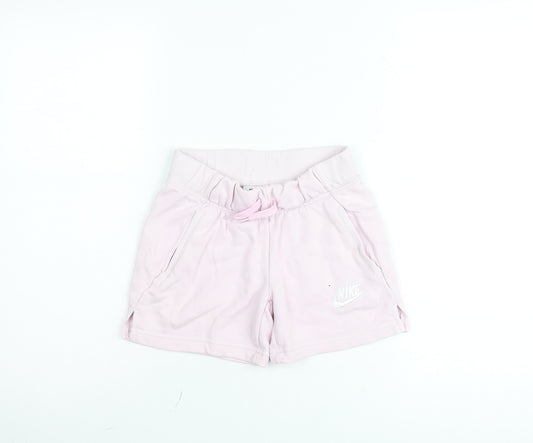 Nike Girls Pink Sweat Shorts Size 8-9 Years Elastic Waist Gym Training