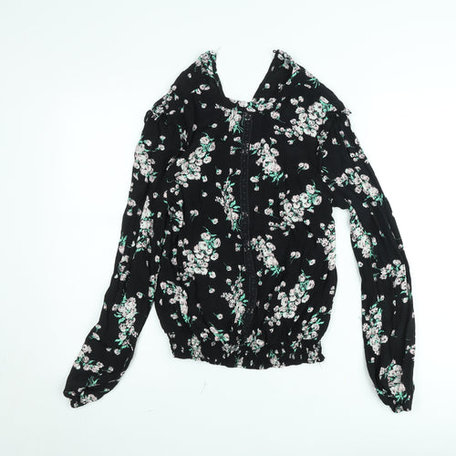 Oasis Women's Black Floral Blouse Size 10 Tunic Style Long Sleeve