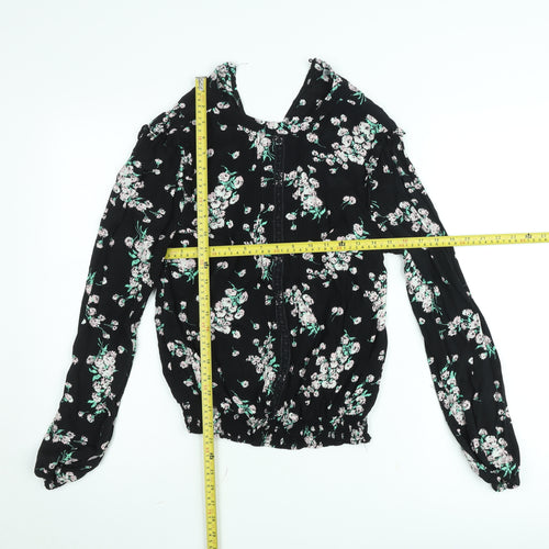 Oasis Women's Black Floral Blouse Size 10 Tunic Style Long Sleeve