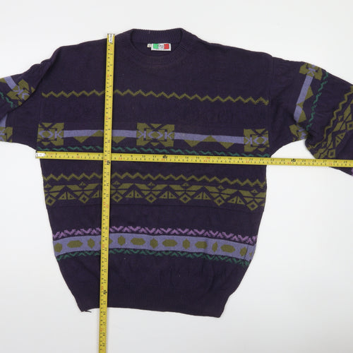 Design Italia Men's Purple Geometric Knit Crew Neck Jumper L