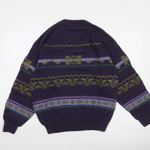 Design Italia Men's Purple Geometric Knit Crew Neck Jumper L