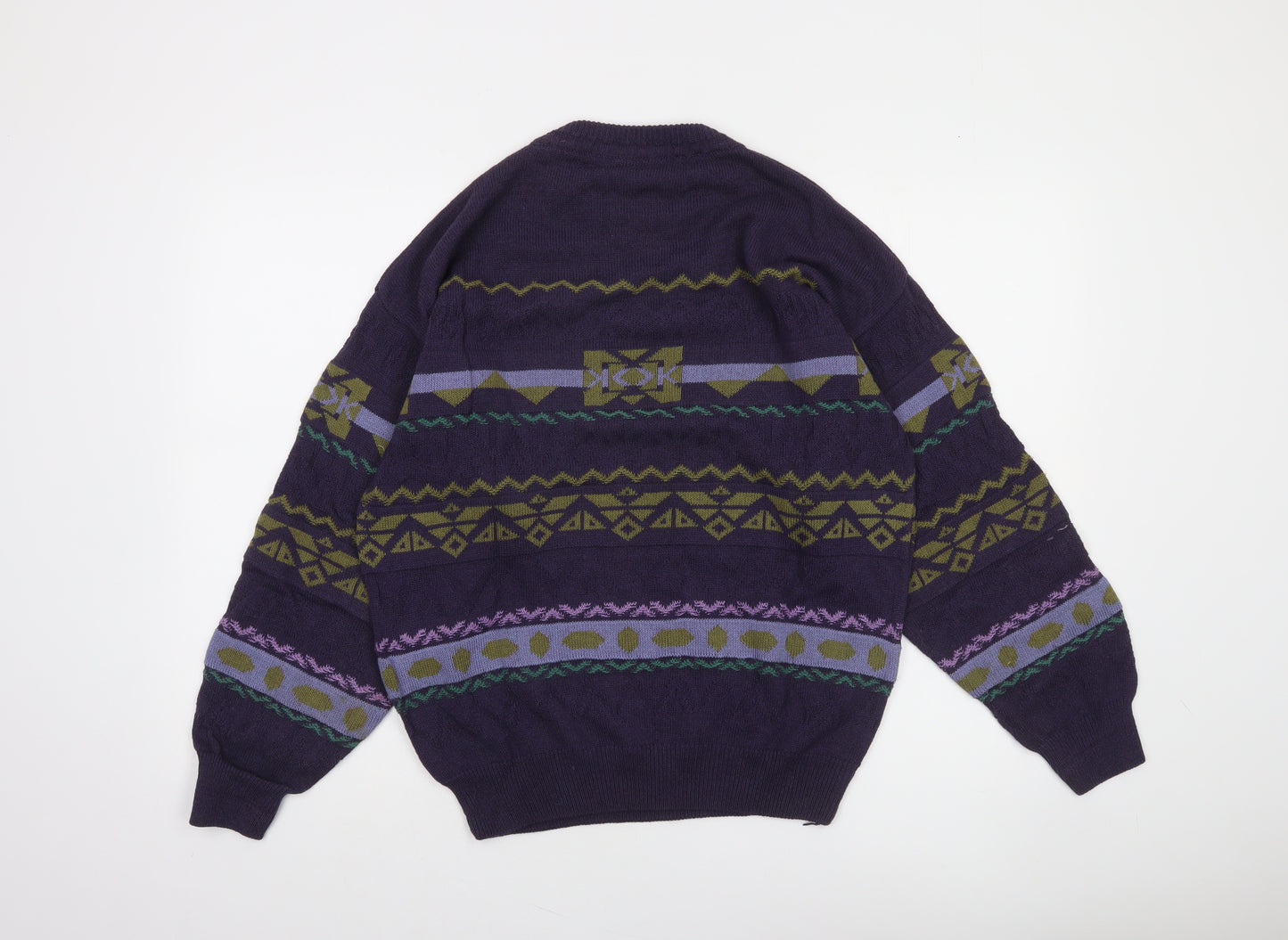 Design Italia Men's Purple Geometric Knit Crew Neck Jumper L