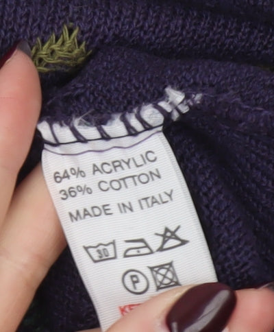 Design Italia Men's Purple Geometric Knit Crew Neck Jumper L