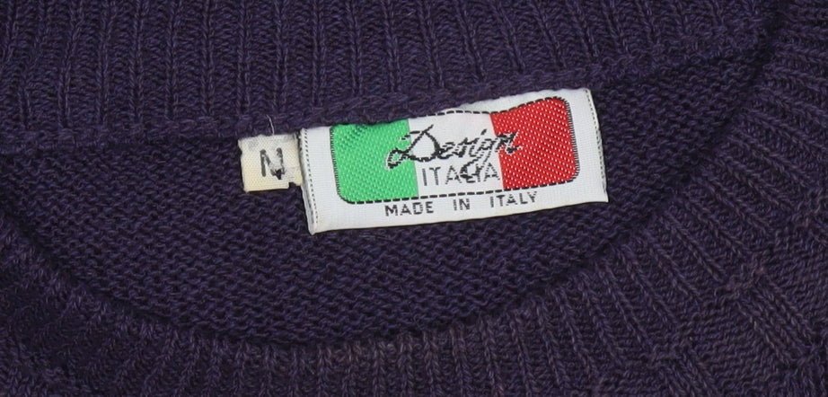 Design Italia Men's Purple Geometric Knit Crew Neck Jumper L
