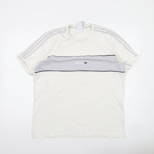 Adidas Mens White Grey Crew Neck Short Sleeve Sports T-Shirt L