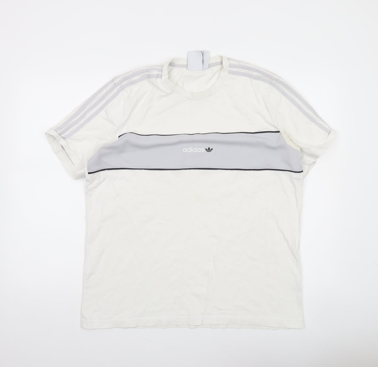 Adidas Mens White Grey Crew Neck Short Sleeve Sports T-Shirt L