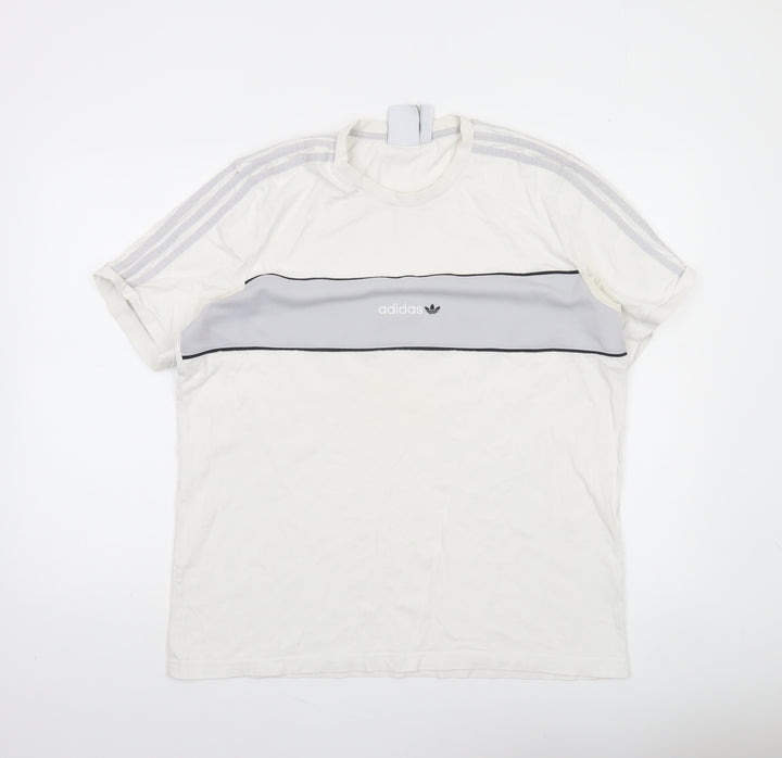 Adidas Mens White Grey Crew Neck Short Sleeve Sports T-Shirt L
