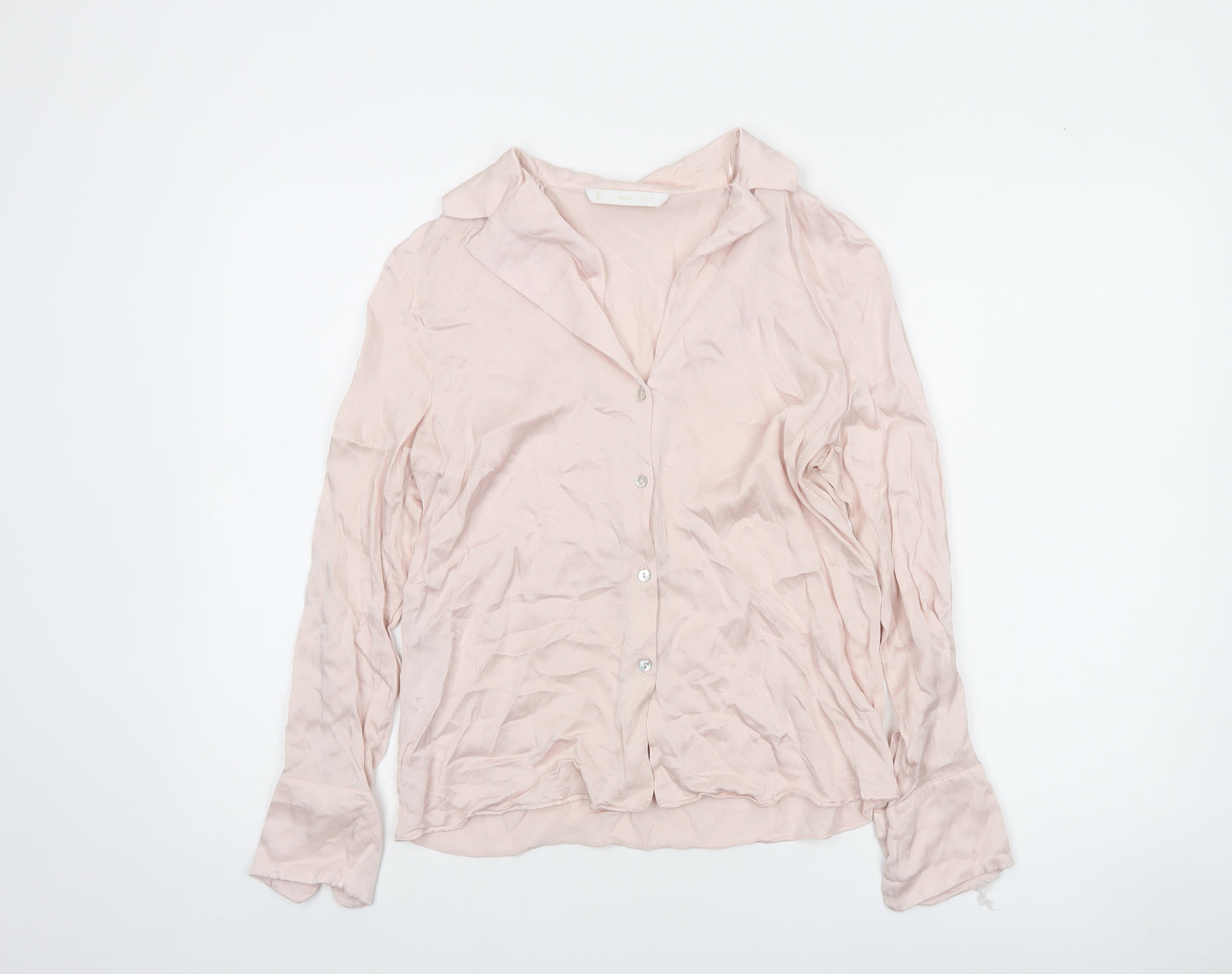 MNG Women’s Pink Button-Up Blouse Viscose Long Sleeve Size 8