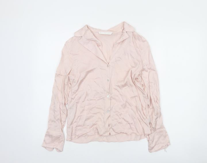MNG Women’s Pink Button-Up Blouse Viscose Long Sleeve Size 8