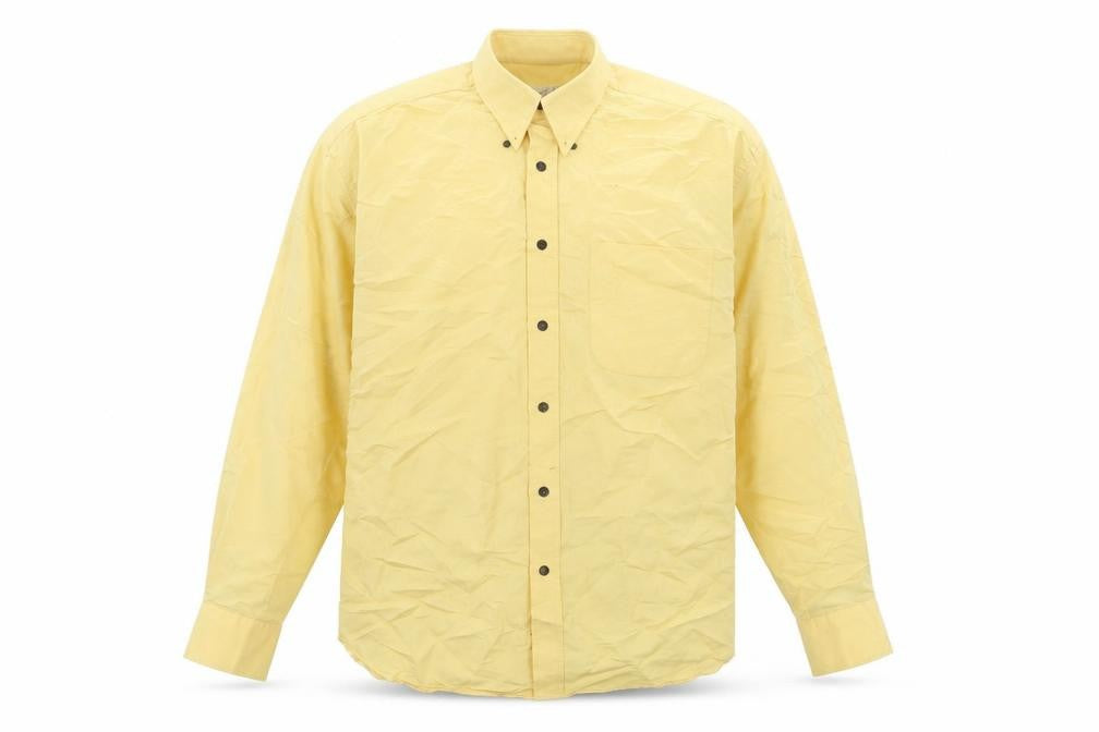 Front view of Butler & Webb Men's Yellow Button-Down Long Sleeve Shirt, size M