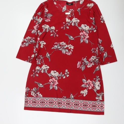 Wallis Women’s Red Floral 3/4 Sleeve Tunic Blouse Size 12
