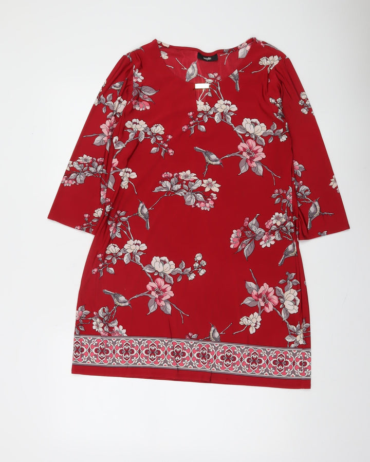 Wallis Women’s Red Floral 3/4 Sleeve Tunic Blouse Size 12