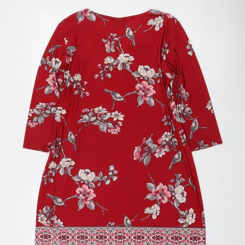 Wallis Women’s Red Floral 3/4 Sleeve Tunic Blouse Size 12