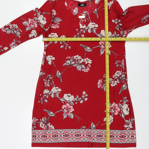 Wallis Women’s Red Floral 3/4 Sleeve Tunic Blouse Size 12