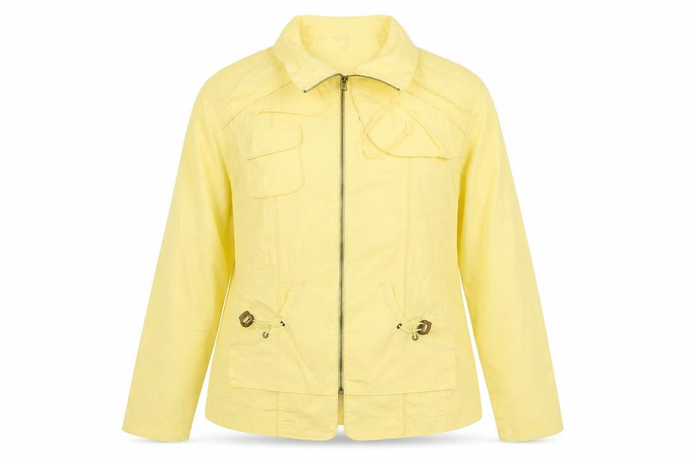 Front view of Mystify Women's Yellow Full Zip Short Casual Jacket, size 16
