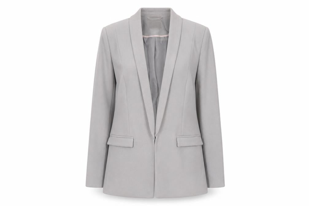 Front view of Oasis Women's Grey Shawl Lapel Single-Breasted Blazer UK 10