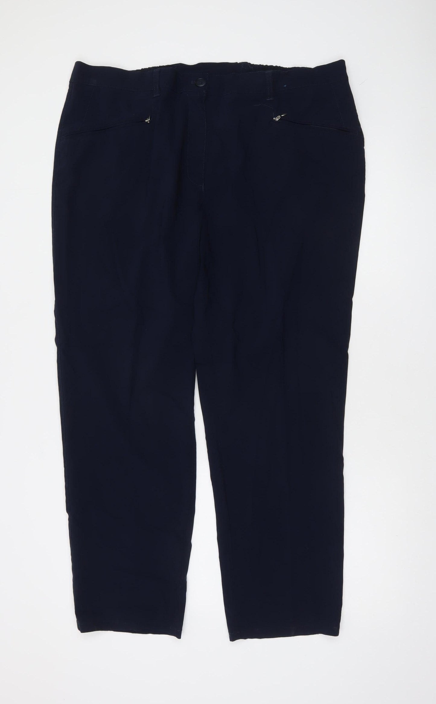 Ulla Popken Women's Blue Elastic Waist Straight Trousers Size 20
