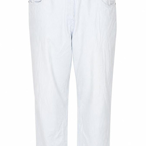 Ulla Popken Women Blue Striped Cotton Cargo Trousers Size 18
