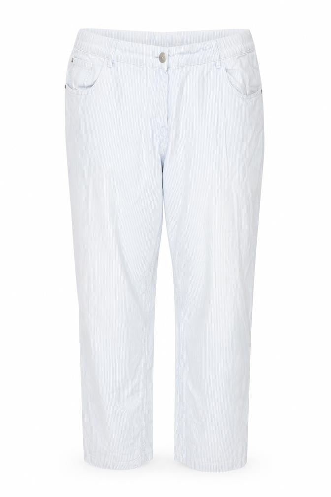 Ulla Popken Women Blue Striped Cotton Cargo Trousers Size 18