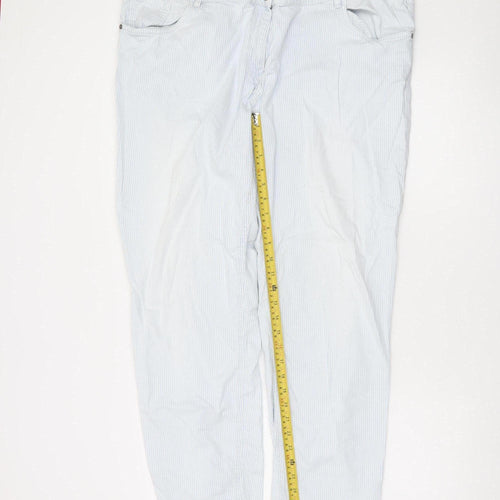 Ulla Popken Women Blue Striped Cotton Cargo Trousers Size 18