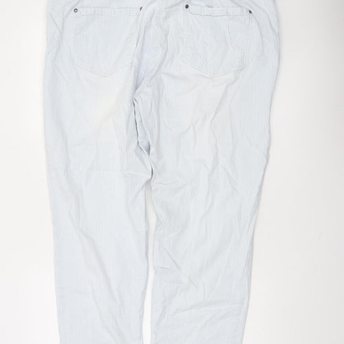 Ulla Popken Women Blue Striped Cotton Cargo Trousers Size 18