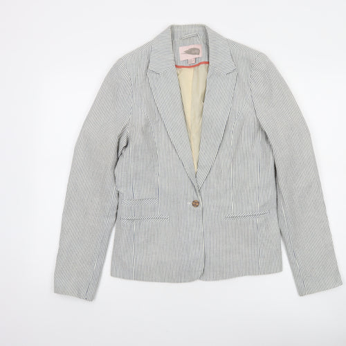 Love21 Women's Blue Striped Single-Breasted Blazer Size M