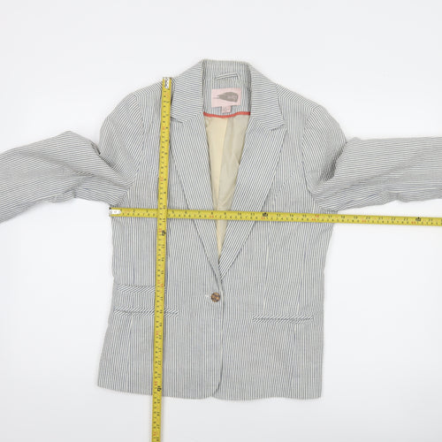 Love21 Women's Blue Striped Single-Breasted Blazer Size M