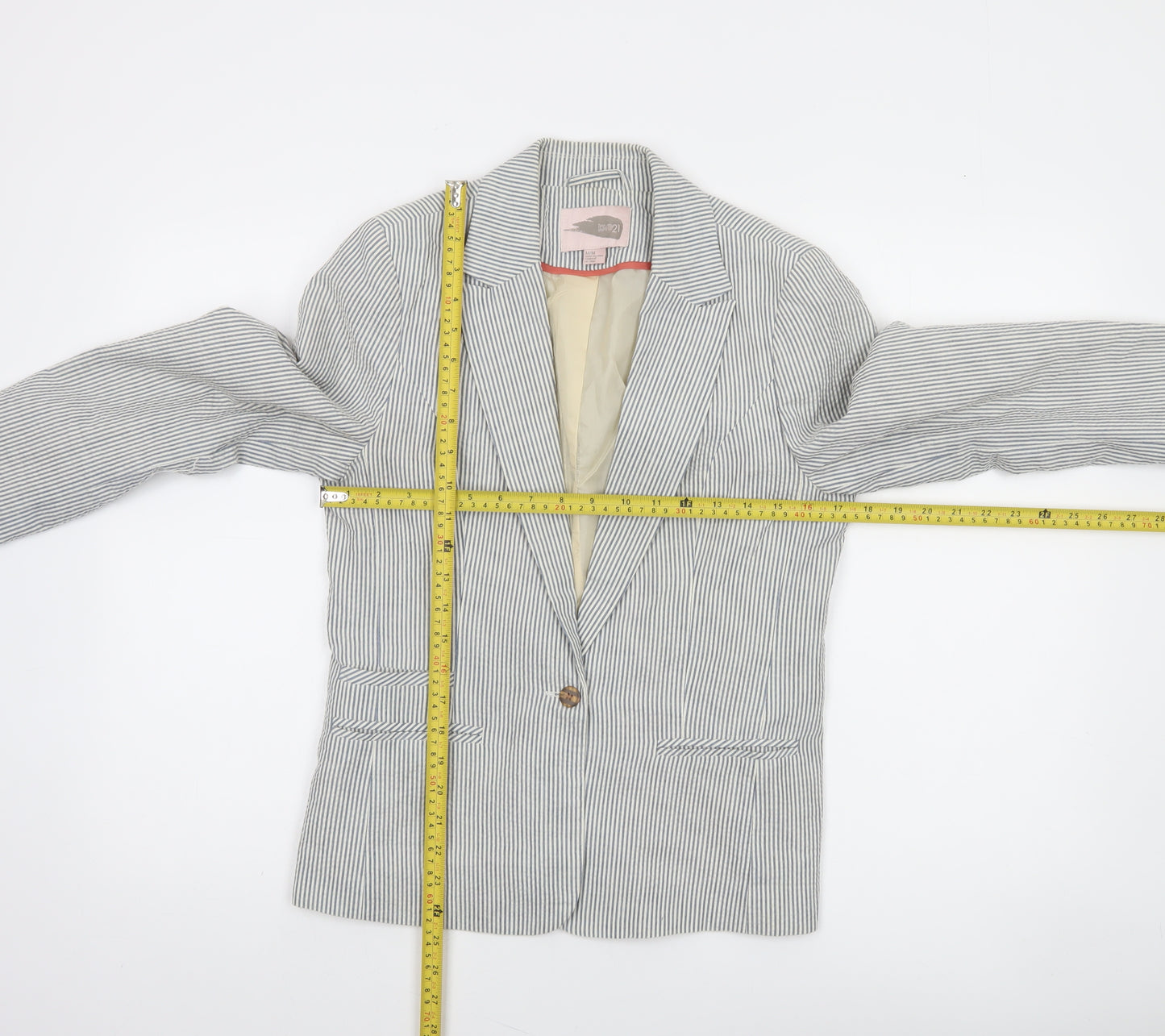 Love21 Women's Blue Striped Single-Breasted Blazer Size M